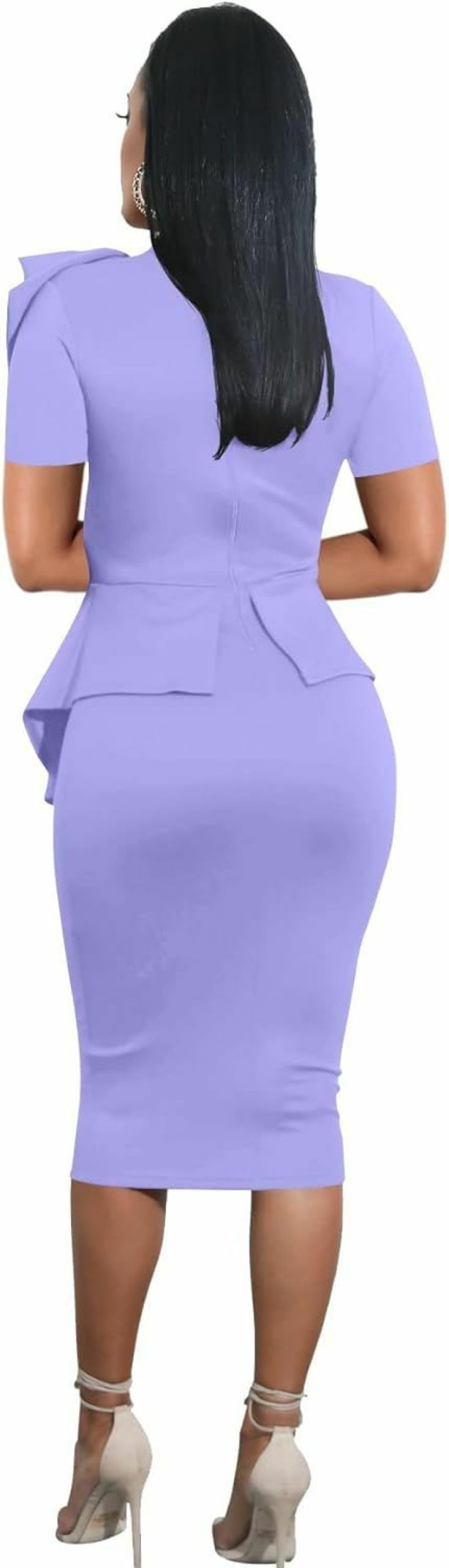 New LAGSHIAN Lagshian Women Fashion Peplum Bodycon Short Sleeve Bow Club Ruffle Pencil Party Dress