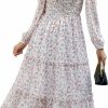 Wholesale NOLLSOM Nollsom Women 2023 Fall Dress Floral Boho Dress Casual Long Sleeve Crew Neck Ruffle A-Line Flowy Wedding Guest Maxi Dresses