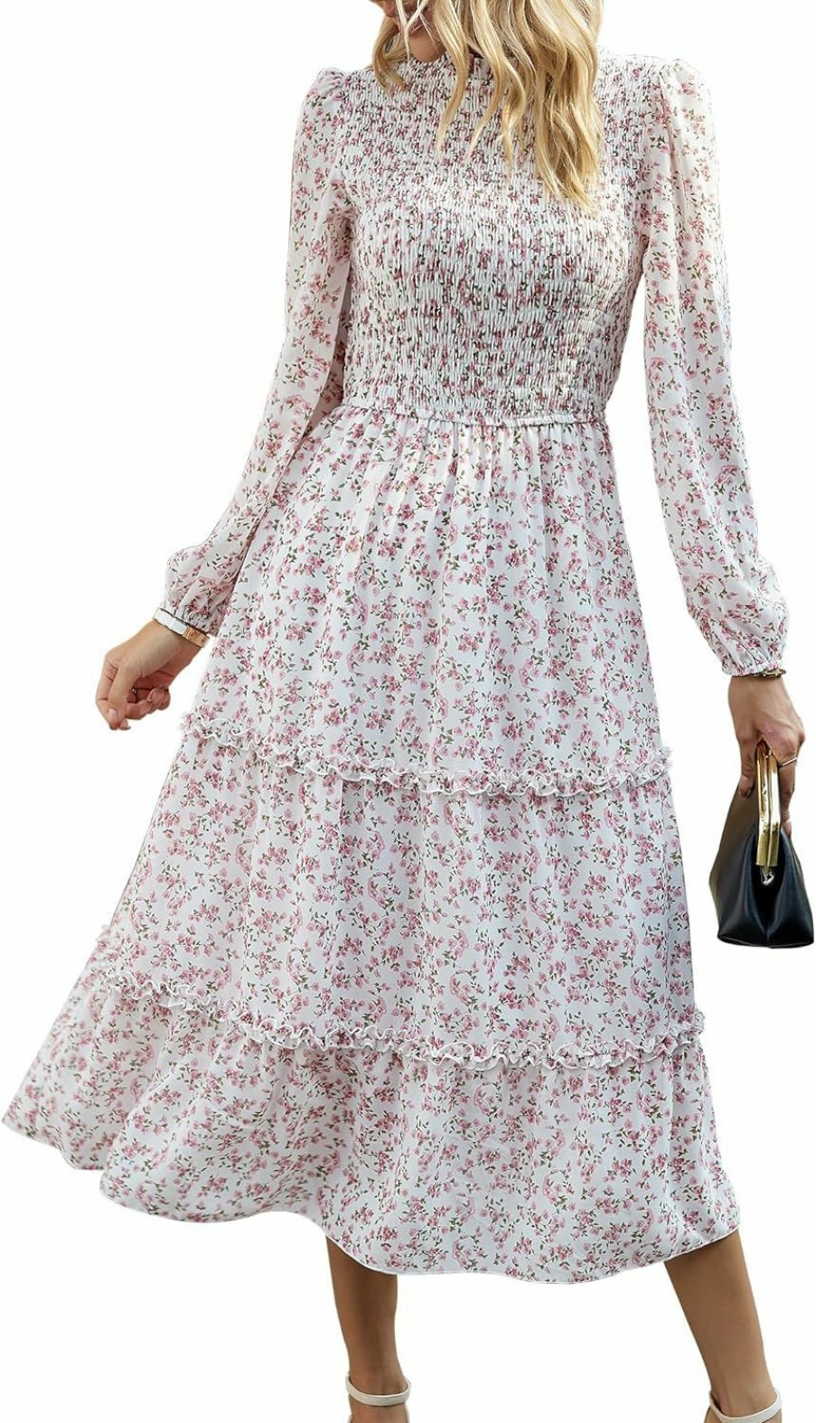 Wholesale NOLLSOM Nollsom Women 2023 Fall Dress Floral Boho Dress Casual Long Sleeve Crew Neck Ruffle A-Line Flowy Wedding Guest Maxi Dresses