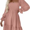 New LYANER Lyaner Women'S Square Neck Lantern Long Sleeve Ruffle Shirred Flowy Party Mini Dress