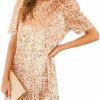 Clearance FEMI SEMI Women'S Crewneck Sequin Shift Dress Short Sleeve Casual Holiday Sparkly Party Dress