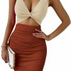 Best Verdusa Verdusa Women'S Colorblock Twist Cut Out Plunging Neck Sleeveless Bodycon Mini Dress