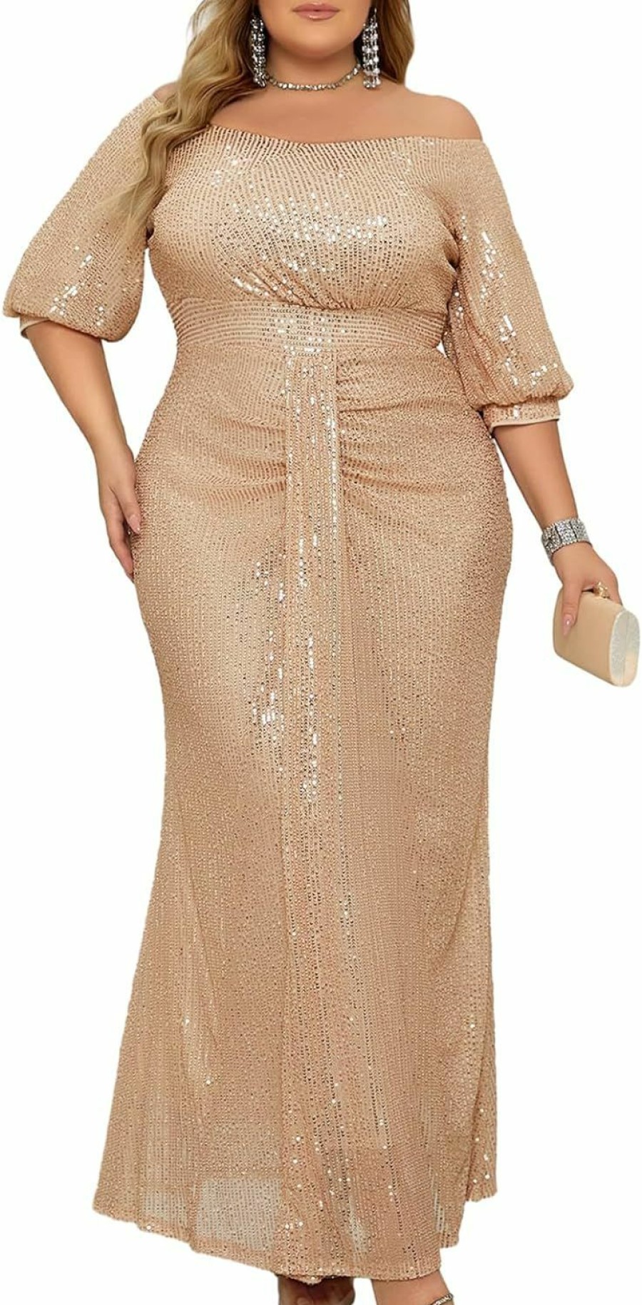 Online Madam Uniq Madam Uniq Women Short Sleeve Sequin Formal Dress 1920S Plus Size Cocktail Wedding Guest Dresses Maxi Evening Gown