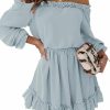 Hot Dokotoo Dokotoo Womens Spring 2024 Ruffle Off Shoulder Dress Long Sleeve Elastic Waist A-Line Casual Swing Mini Dresses