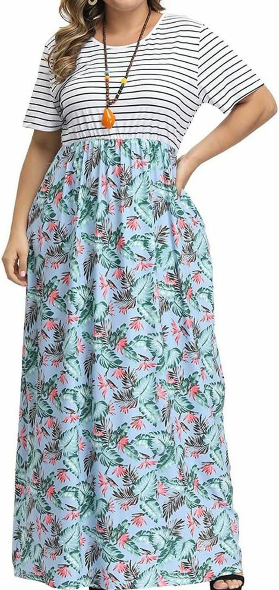 New ALLEGRACE Allegrace Women Plus Size Dress Summer Boho Short Sleeve Casual Party Beach Maxi Dresses