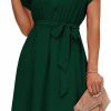 Hot LYANER Lyaner Women'S Collar V Neck Button Front Tie Waist Short Sleeve Ruffle Hem Midi Dress