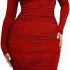 New LAGSHIAN Lagshian Women'S Plus Size Sexy Bodycon Long Sleeve Scoop Neck Ruched Basic Midi Party Dress