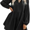 Best FANCYINN Fancyinn Cute Shift Tunic Dress For Women Ruffle Swing Babydoll Mini Long Sleevee Dress With Pockets