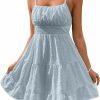 Wholesale Floerns Floerns Women'S Swiss Dots Sleeveless Ruched Bust Ruffle Hem Cami Short Dress