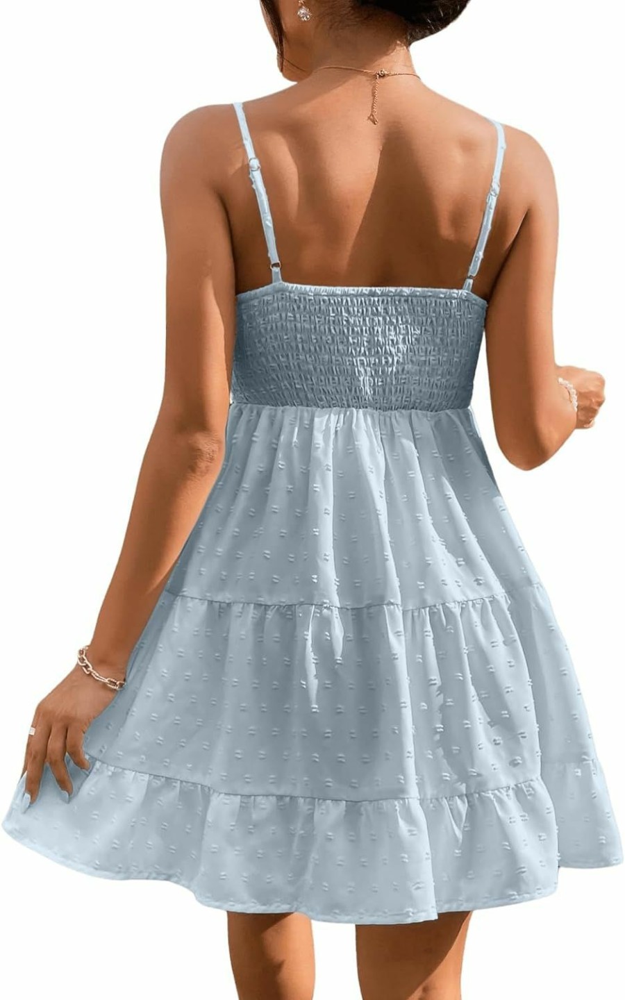 Wholesale Floerns Floerns Women'S Swiss Dots Sleeveless Ruched Bust Ruffle Hem Cami Short Dress