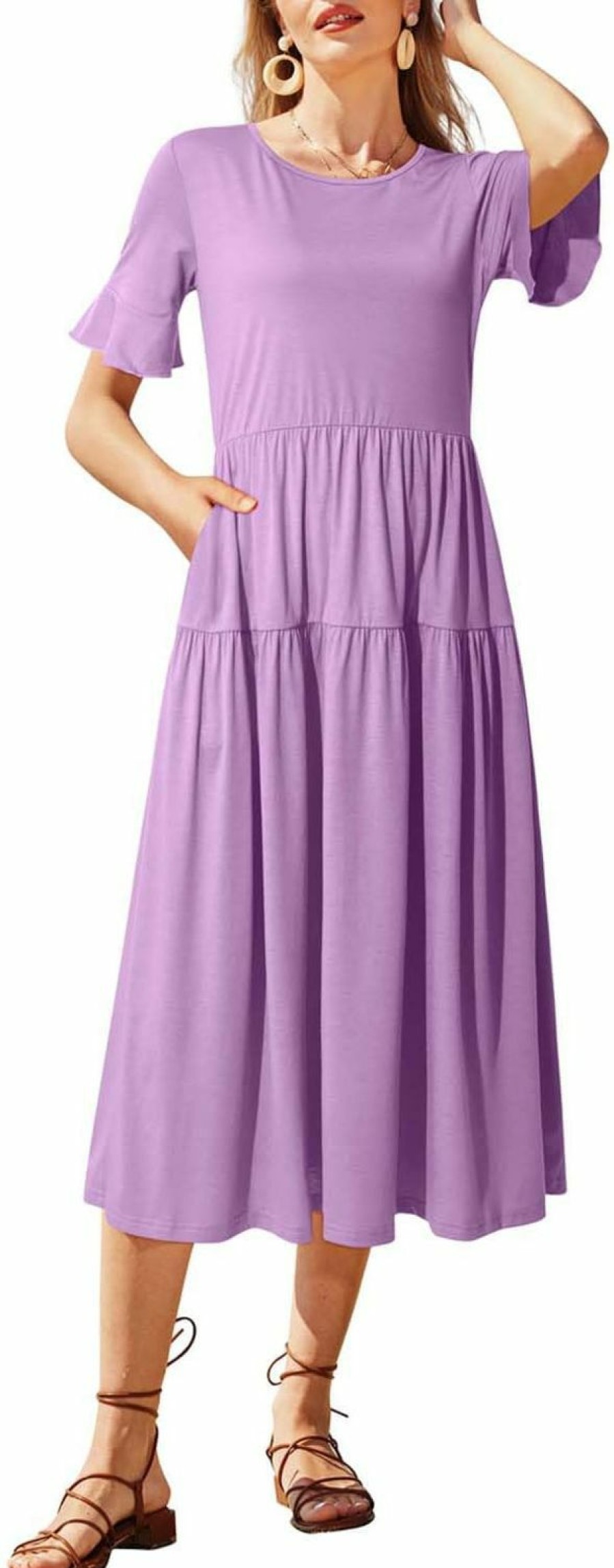 Wholesale STYLEWORD Styleword Womens Summer Dresses 2024 Casual Short Sleeve Crewneck Tiered Flowy Midi Dress Long Beach Sundress With Pockets