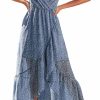 Best KIRUNDO Kirundo Womens Summer Maxi Sun Dress Sexy Spaghetti Strap V Neck Flowy High Waist Split Beach Vacation Dresses With Belt