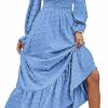 Best MASCOMODA Mascomoda Women Boho Maxi Dress 2024 Long Sleeve V Neck Swiss Dot Smocked High Waisted A-Line Ruffle Tiered Long Dress