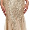 Online ROMANCE VICTORY Women'S Sexy V-Neck Sleeveless Shinning Sequins Tulle Evening Mermaid Bridesmaid Cocktail Prom Dress