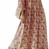 Online miduo Miduo Womens Smocked Crewneck Long Sleeve High Waist Floral Maxi Long Floor Length Dresses