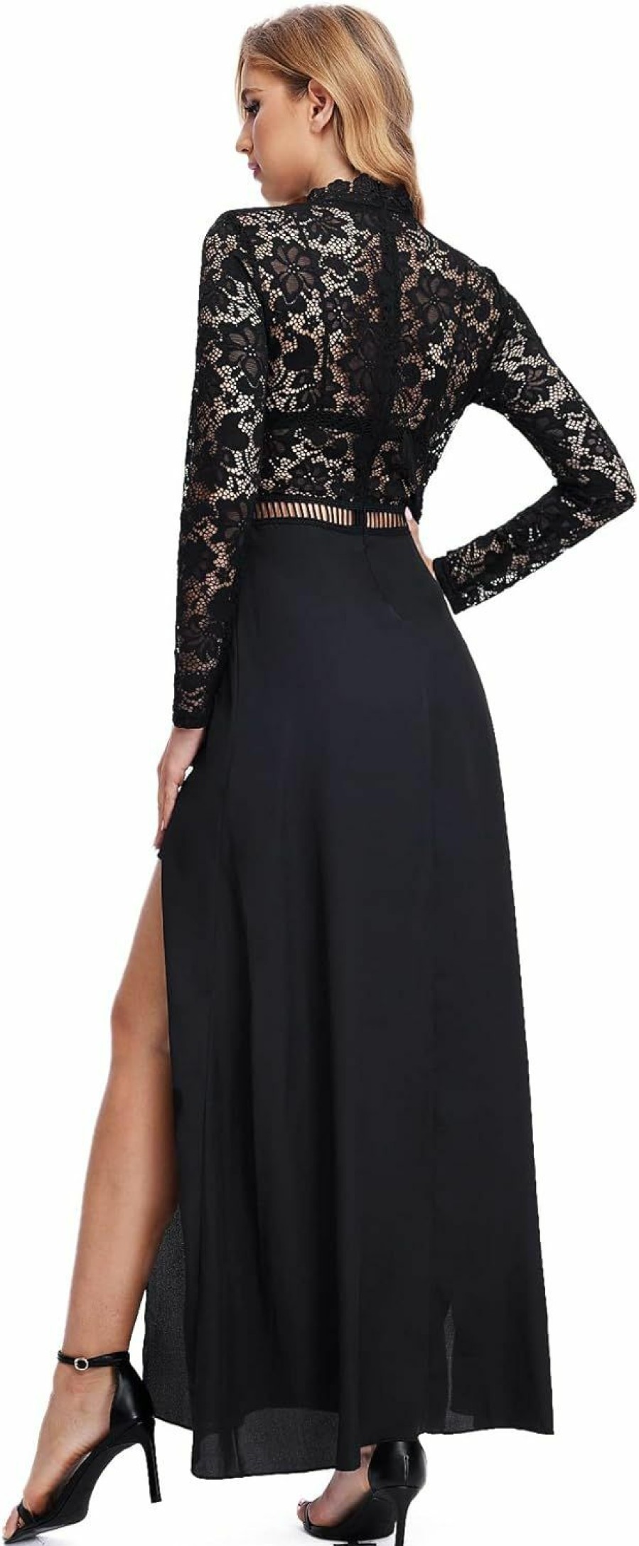 Clearance SweatyRocks Sweatyrocks Women'S Sexy Sheer Lace Long Sleeve Split Maxi Cocktail Long Party Dresses