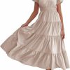 Best Wenrine Wenrine Womens Summer Midi Dress Puff Short Sleeve V Neck Flowy Tiered Beach A-Line Dresses