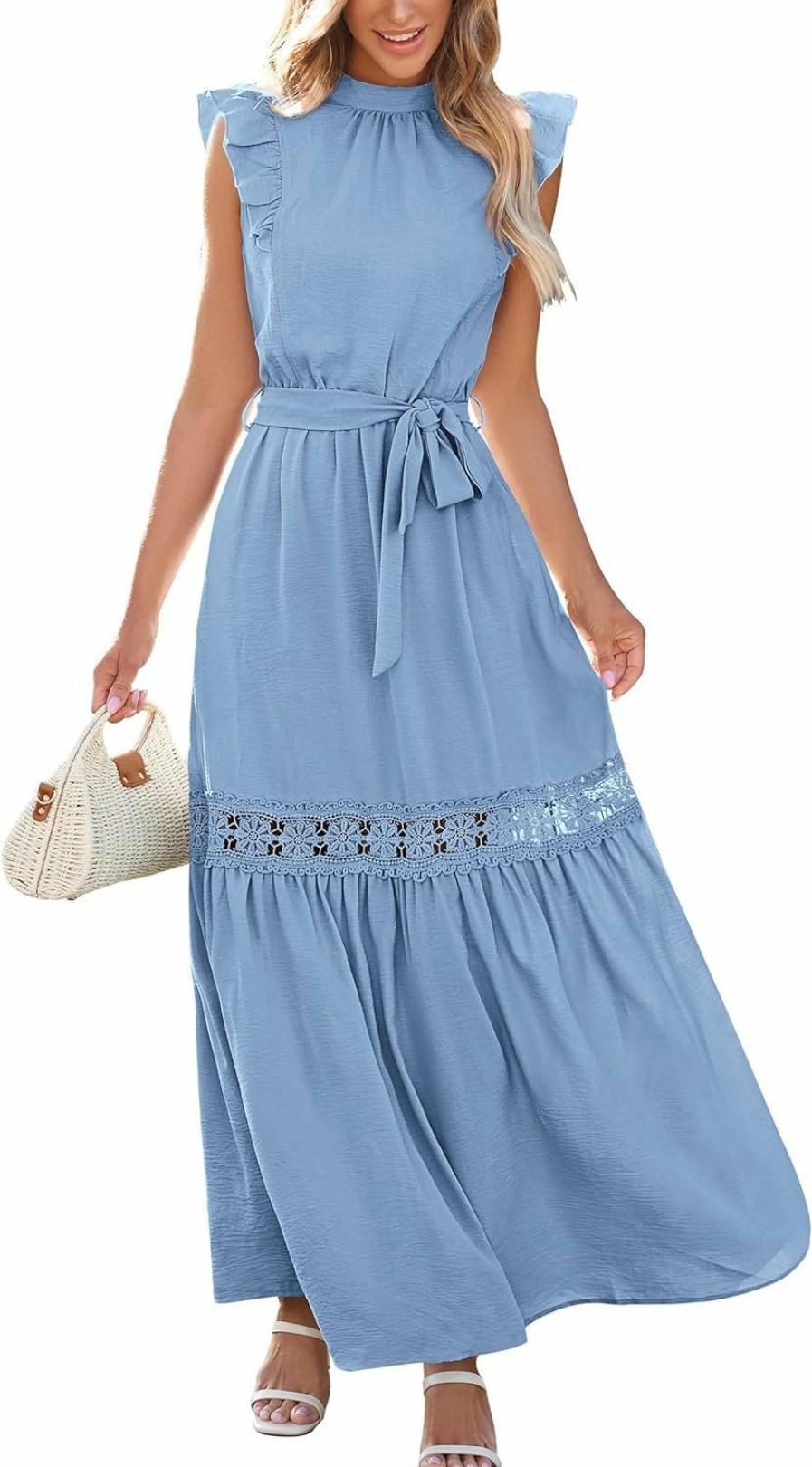 Wholesale PRETTYGARDEN Prettygarden Women'S Casual Maxi Dress Summer Ruffle Cap Sleeve A Line Long Flowy Dresses With Belt