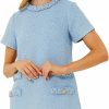 Best Yioaga Yioaga Womens Tweed Jackie Dress Elegant Crew Neck Short Sleeve Button Bodycon Mini Dresses(Blue,L)