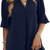 Best SOLY HUX Soly Hux Women'S Notched V Neck Flounce Half Sleeve Casual Short Tunic Dress