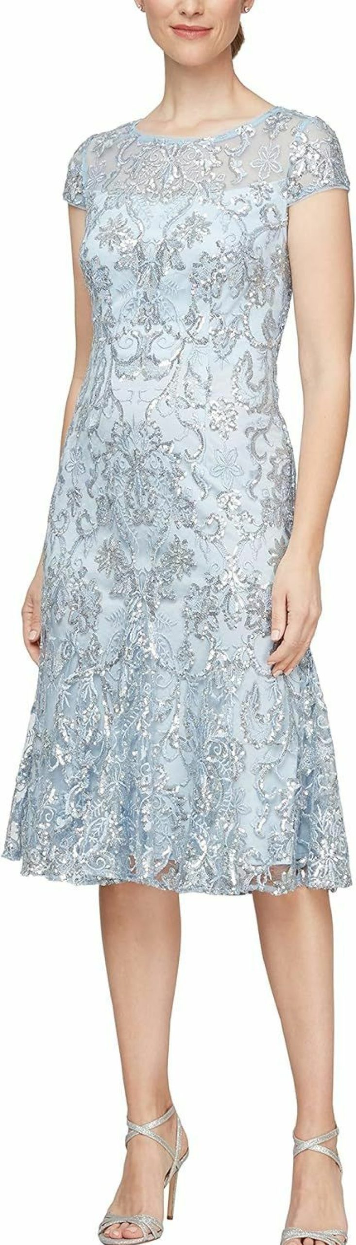 Wholesale Alex Evenings Alex Evenings Women'S Tea Length Embroidered Dress With Godets