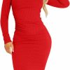 Clearance Kaximil Kaximil Women'S Ribbed Basic Casual Midi Dress Long Sleeve Bodycon Ruched Club Dresses