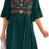 Clearance KIRUNDO Kirundo Women 2024 Summer Boho Floral Embroidered Mini Babydoll Dress Casual Cute Bell Sleeve Flowy Tunic Shift Dresses