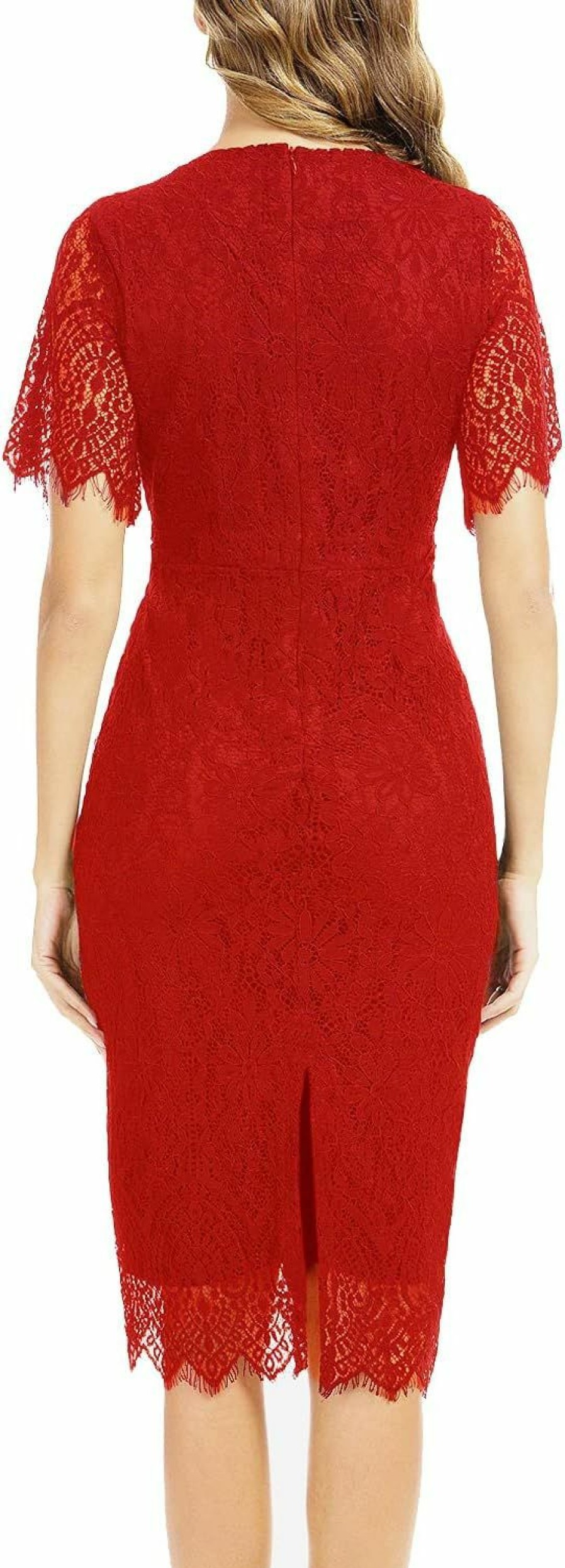 Wholesale MSLG Mslg Women'S Elegant Floral Lace Round Neck Short Sleeves Cocktail Party Bodycon Knee Length Dress 931