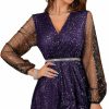 Online Floerns Floerns Women'S Lantern Long Sleeve V Neck Mesh Cocktail Party Short Dress Without Belt