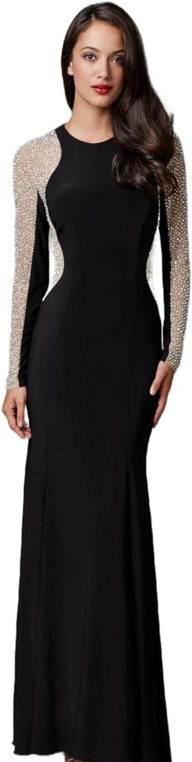 Clearance Xscape Xscape Women'S Long Sleeve Beaded Contour Gown