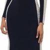 Best Xscape Xscape Women'S Long Sleeve Square Neck Caviar Beaded Mesh Panels Dress (Standard & Petite)