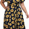 New kissmay Kissmay Plus Size Womens V Neck Floral Cocktail Party Midi Dresses With Pocket