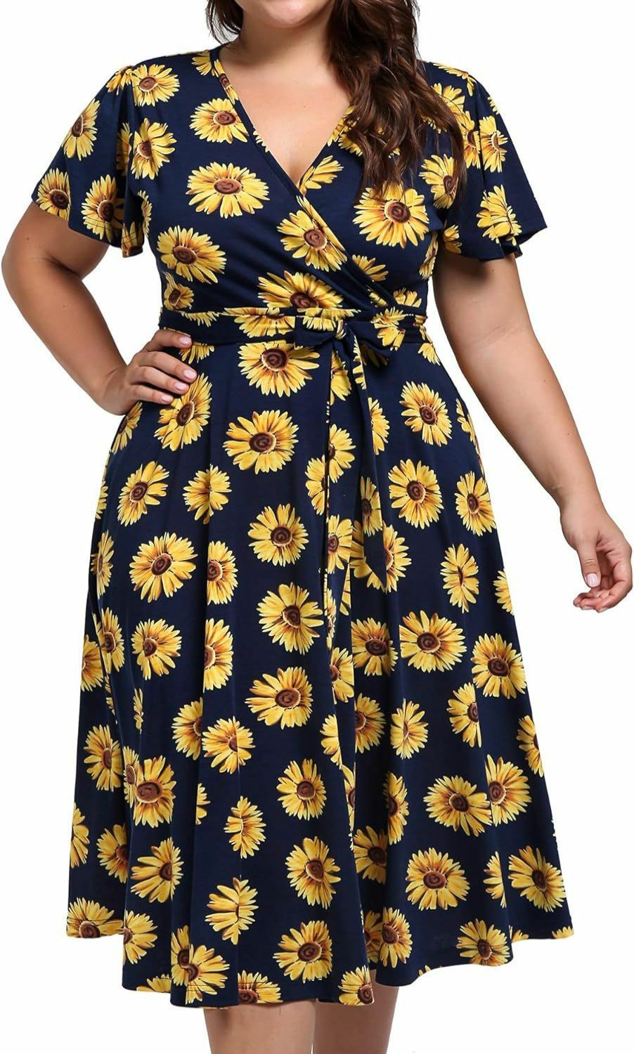 New kissmay Kissmay Plus Size Womens V Neck Floral Cocktail Party Midi Dresses With Pocket