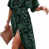 Hot MakeMeChic Makemechic Women'S High Waist Button Down Belted Long Dress Printed Split Shirt Dress