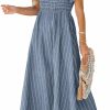 Hot CUPSHE Cupshe Women'S Square Neck Striped Smocked Dress Ruffled Cap Sleeves Dress A Line Maxi Formal Dress