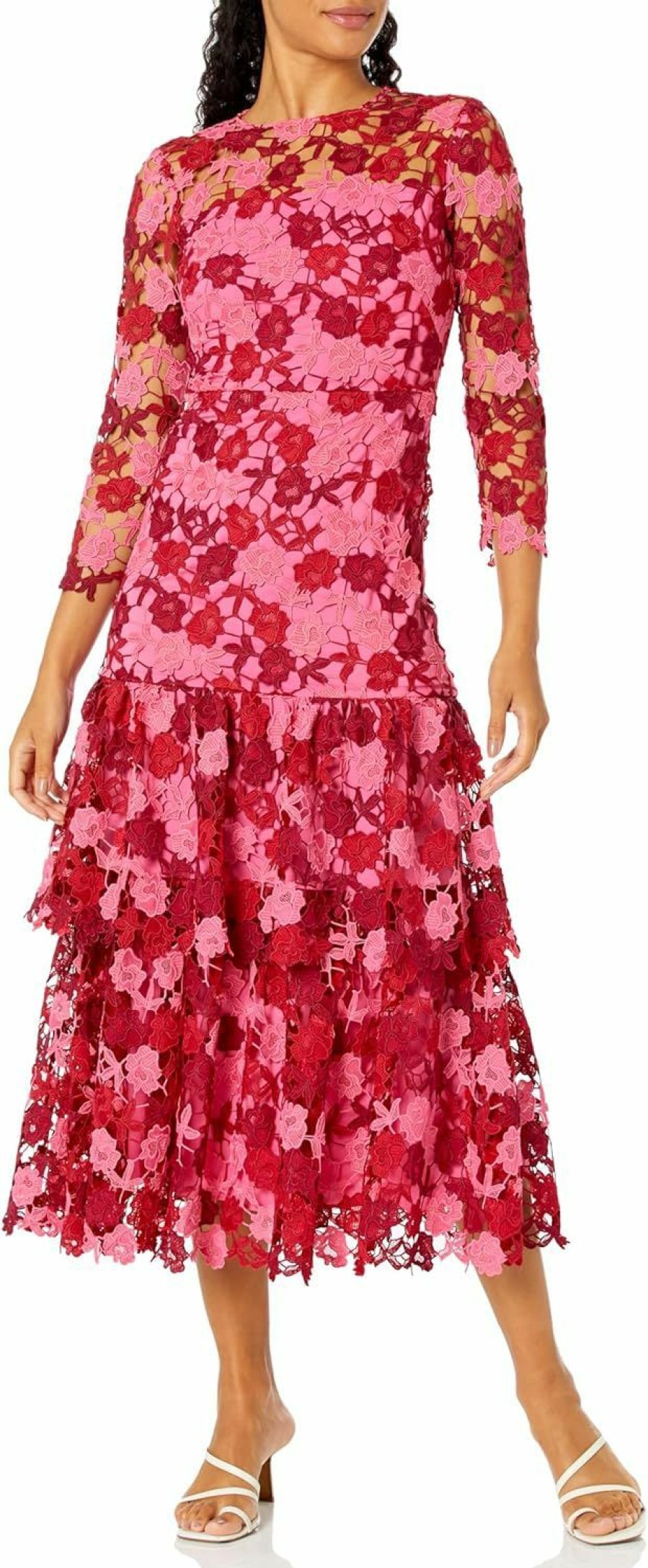 Best Shoshanna Shoshanna Women'S Angeline Bouquet Lace Long Sleeve Ankle Length Dress