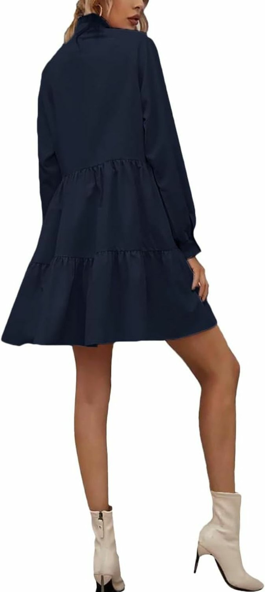 New Rooscier Rooscier Women'S V Neck Lantern Long Sleeve Ruffle Babydoll Swing Mini Dress