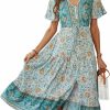 New TEMOFON Temofon Women'S Dresses Summer Bohemian Casual Short Sleeve Floral Print Maxi Dress S-2Xl