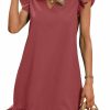 New Floerns Floerns Women'S Solid V Neck Ruffle Trim Cap Sleeve Summer Tunic Dress