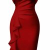 Clearance Memoriesea Memoriesea Women'S Vintage Church Ruffle Sleeve Ruched Bodycon Work Midi Pencil Dress