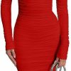 New BEAGIMEG Beagimeg Women'S Sexy Bodycon Long Sleeves Ruched Square Neck Party Club Midi Dress