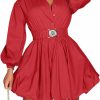 Hot Uni Clau Uni Clau Womens Button Down Shirt Dress Long Sleeve A-Line Casual Puffy Short Mini Dress With Belt