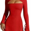 Online GOKATOSAU Gokatosau Women'S Long Sleeve Ribbed Cut Out Twist Front Split Bodycon Mini Dress