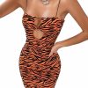 Best SOLY HUX Soly Hux Women'S Sexy Cut Out Cami Dress Zebra Print Spaghetti Strap Bodycon Mini Dresses