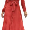 New S DEER Sdeer Womens Casual Dress V Neck Long Sleeve A Line Pleated Dress Tie Waist Solid Flowy Dress For Party Wedding Guest