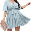 Clearance SCOMCHIC Women'S Plus Size Summer Dresses Short Sleeve Wrap V Neck A Line Skater Mini Short Dress Xl-4Xl