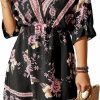 Hot OYOANGLE Oyoangle Women'S Plus Size Boho Floral Print High Waist V Neck Flared A Line Short Dress