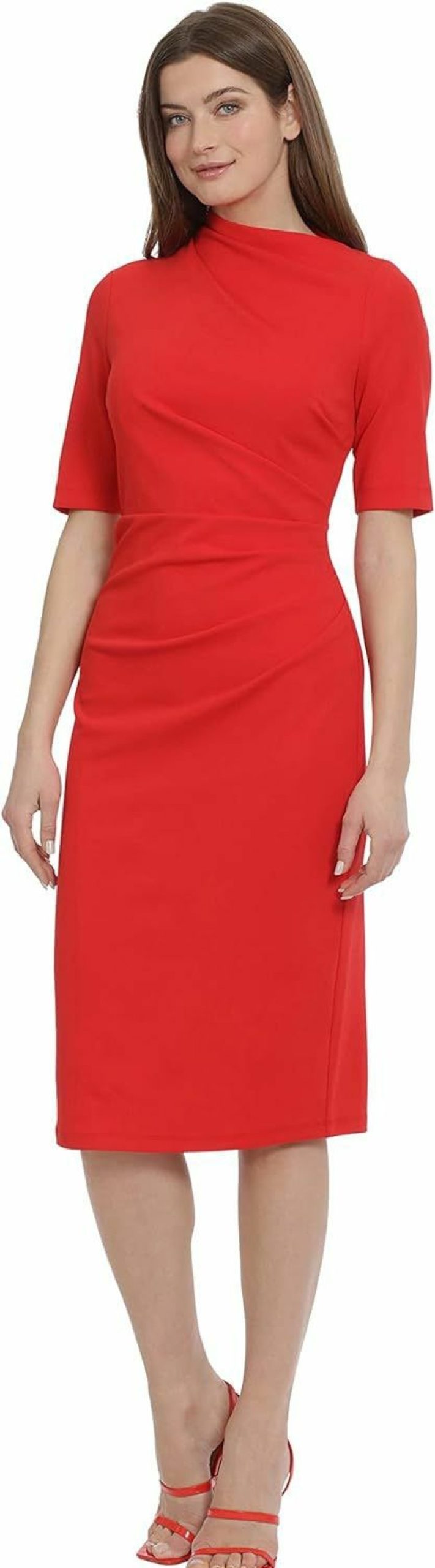 Online Maggy London Maggy London Women'S Side Pleat Dress With Asymmetric Neck And Elbow Sleeves