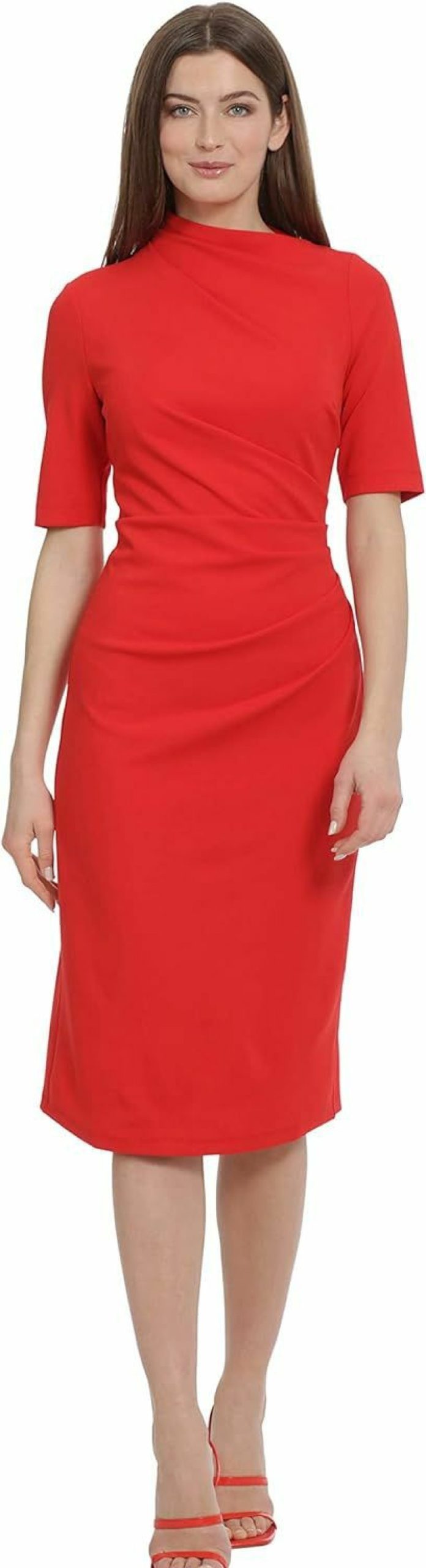 Online Maggy London Maggy London Women'S Side Pleat Dress With Asymmetric Neck And Elbow Sleeves