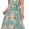 New WDIRARA Wdirara Women'S Plus Floral Wrap V Neck Slit A Line Flutter Sleeve Swing Belted Maxi Dress